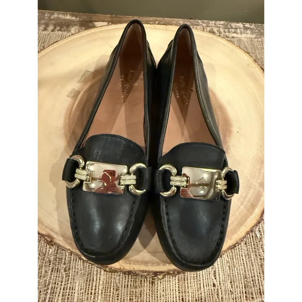 Kate Spade NY Carson Slip On Driving Loafers Shoe Flats Black Leather 5B New‎